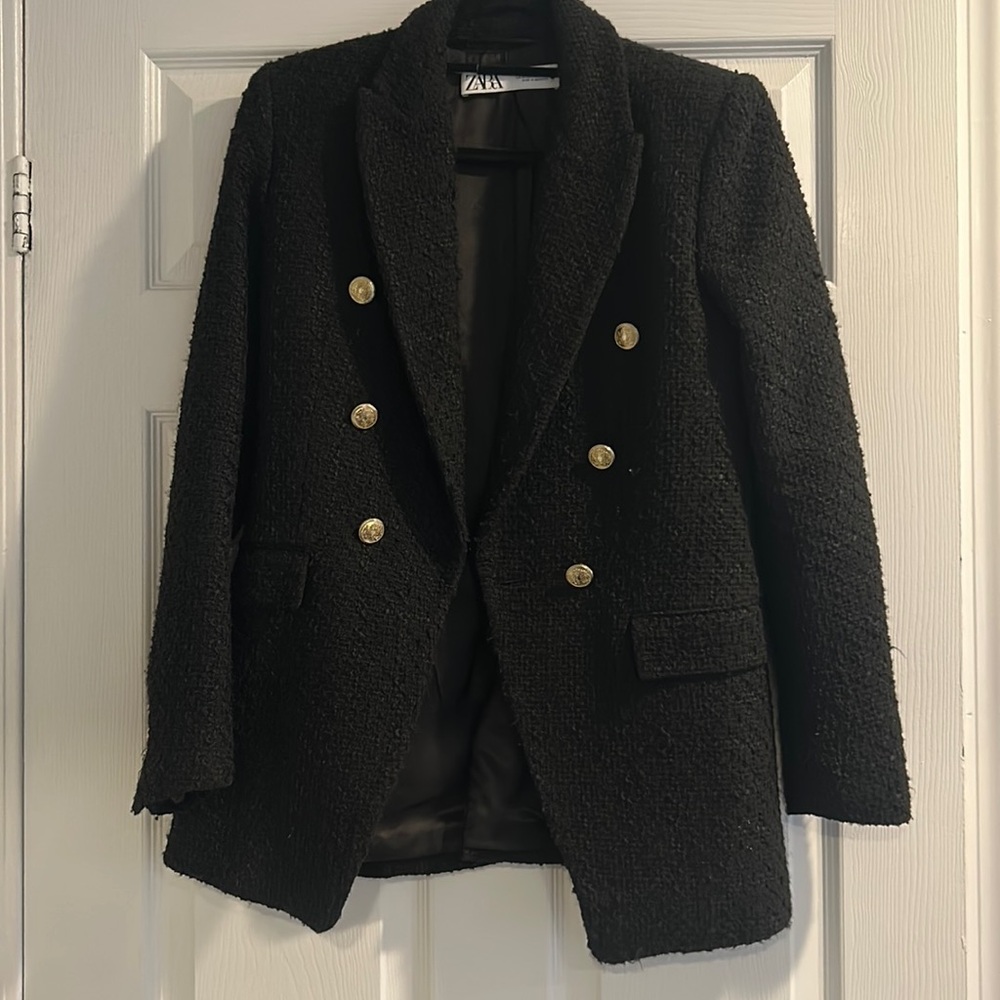 Zara double breasted tweed textured women’s blazer